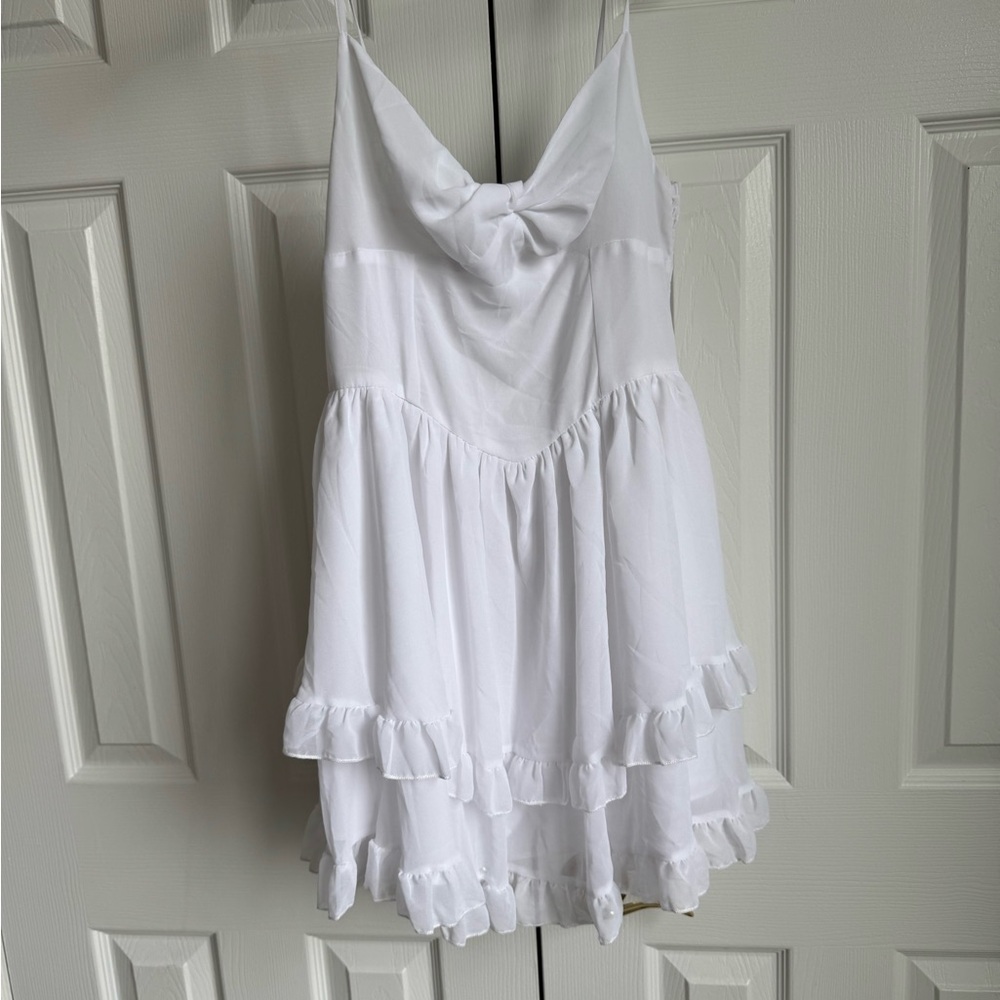 White Ruffled Mini Dress - Picture 3 of 6
